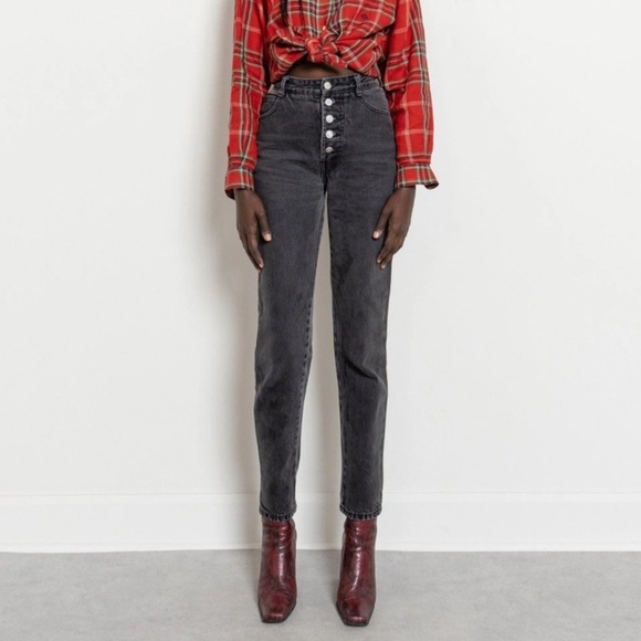 Reformation Liza High Rise Exposed Button Fly Black Yuma Wash Skinny Jeans Denim - Picture 11 of 12